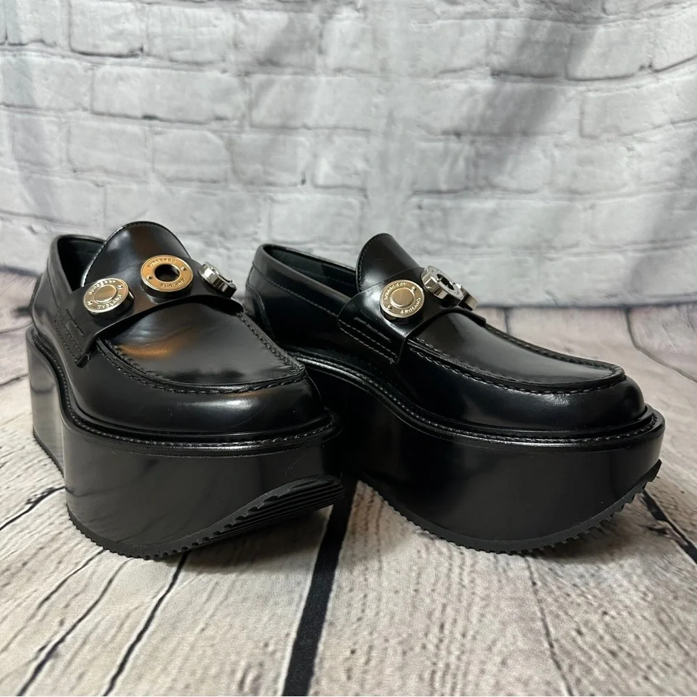 New Burberry 70mm Broadbook Leather Wedge Loafers - Picture 2 of 13